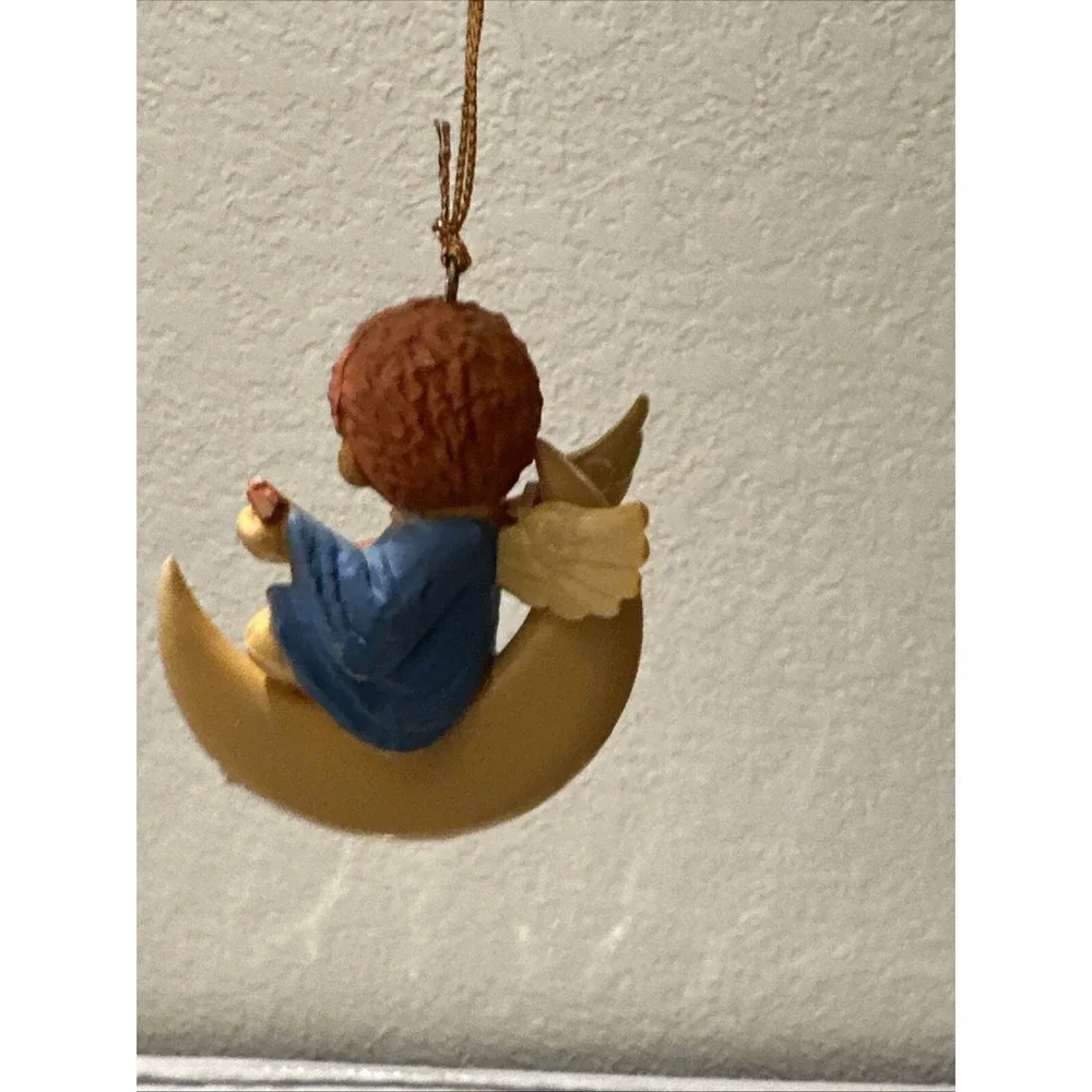 Vintage Hong Kong Plastic Christmas Ornament Angel Sitting on Moon Cherub